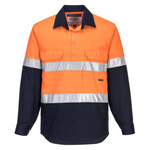 Womens Hobart Hi-Vis Contrast Half Button Shirt Long Sleeve