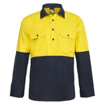 Mens Half Placket Vented Cotton Drill Shirt Semi Gusset Sleeve