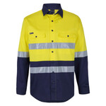 Mens Hi Vis (D+N) Long Sleeve Stretch Work Shirt with Tape