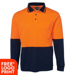 Mens Hi Vis Long Sleeve Cotton Back Polo