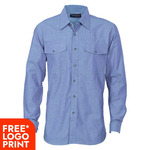 Mens Twin Flap Pocket Cotton Chambray - Long Sleeve
