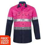Mens Two Tone Long Sleeve Vented Cotton Drill Shirt
